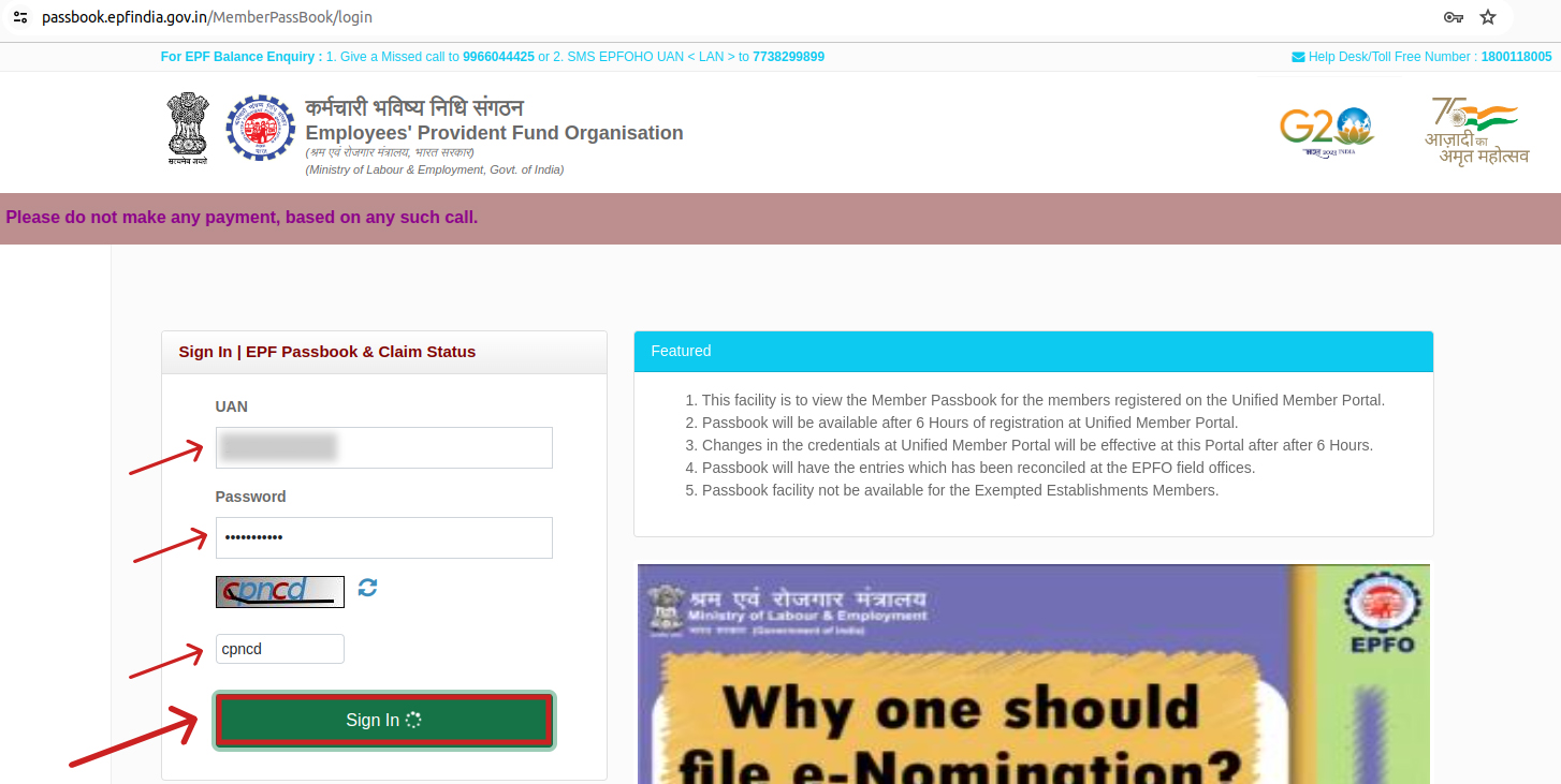 Step 5 - Enter your UAN, Password and CAPTCHA.
