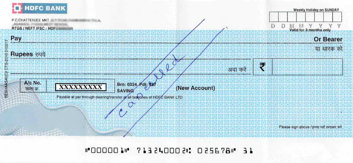 Cancelled Cheque Example