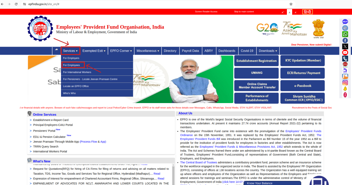 Step 2 -Click on the 'Services' option from the top menu and click on For Employees